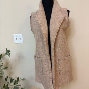 Tahari Tan Sleeveless Open Front Wool Vest